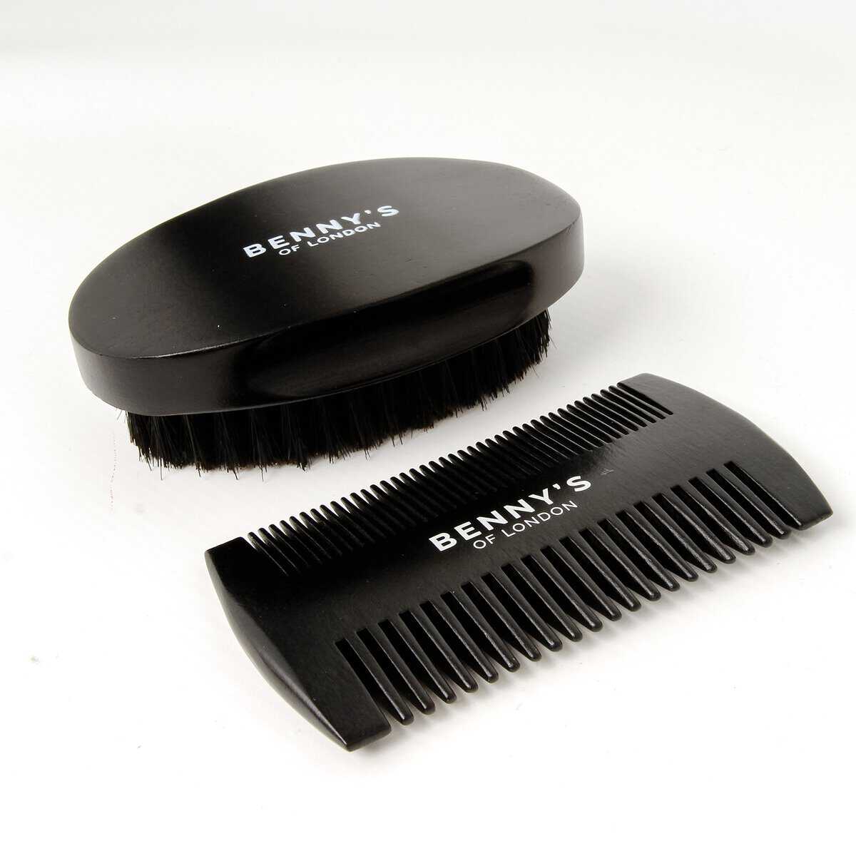 BENNY's Brosse et Peigne à Barbe - Cadeau | Ensemble brosse et peigne à barbe pour homme, brosse en poils de sanglier et peigne en bois pour le style de la barbe dans un coffret cadeau de luxe