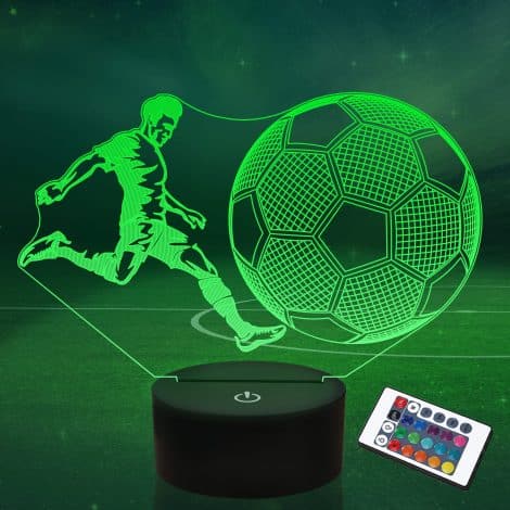 Lampe foot 3D avec télécommande, couleurs changeantes et minuterie, idéale pour les fans de sport.