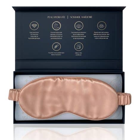 Masque de nuit Andromeda en soie naturelle pour protéger les yeux de la lumière, idéal en voyage. Cadeau mixte. (Or rose)