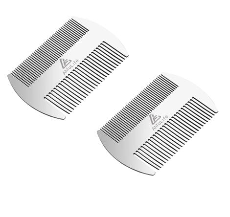 Peigne en métal pour cheveux et barbe – Peigne format carte de crédit AhfuLife® EDC pour portefeuille et poche – Peigne barbe anti-statique (En acier inoxydable, lot de deux).