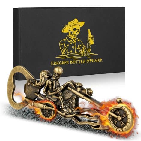 Ouvre-bouteille Skeleton Rider Moto, Cadeau original Homme pour la Fête des Pères, Noël ou Anniversaire.