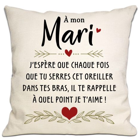 Housse de Coussin “Je t’aime” pour Cadeau Spécial de Mari, Anniversaire, Saint-Valentin et Noël.