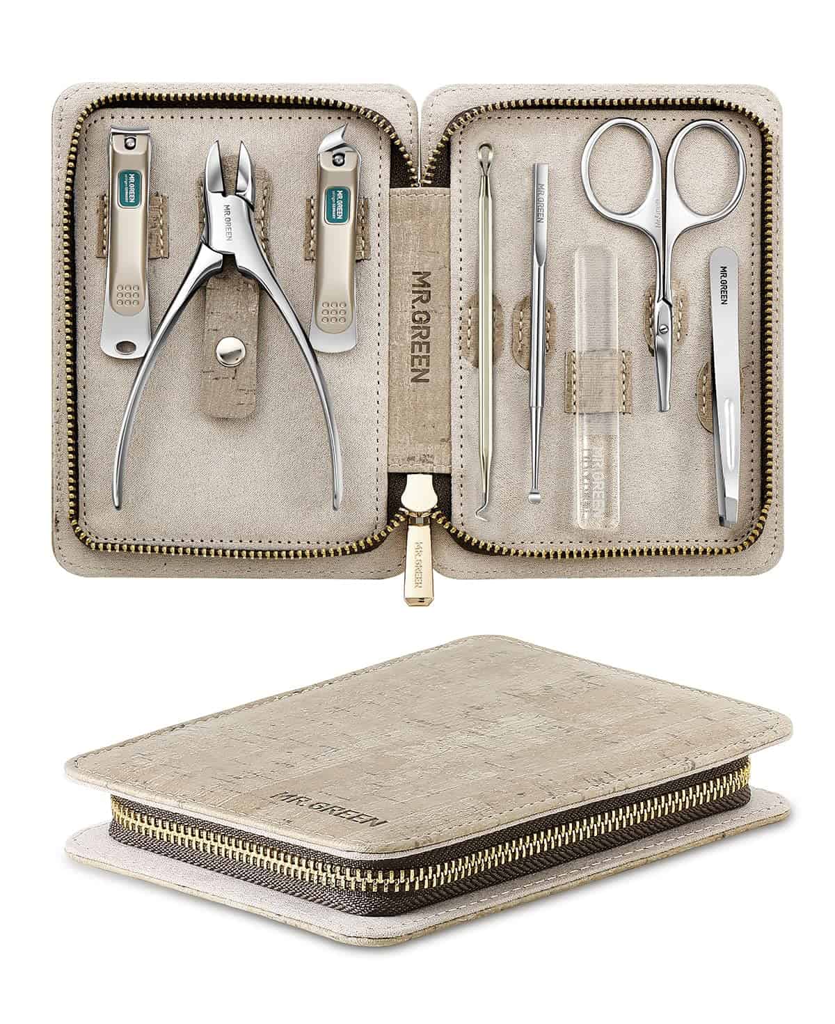Kit de 8 Outils de Manucure et Pédicure, Coupe Ongle Métal Professionnel, Lime à Ongles Polissoir, Pince à Ongles, Tondeuse de Poils du Nez, Pince à Epiler, Cure-Oreilles Pour Homme, Femme, Pied