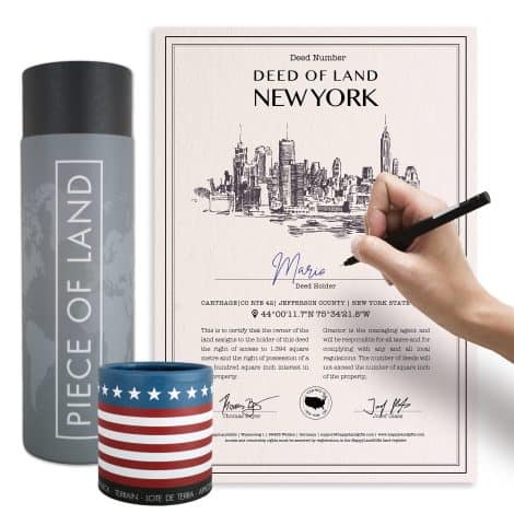 happylandgifts® Terre authentique de New York | Cadeau unique pour la famille et les amis | Certificat personnalisé de propriété foncière | Idées cadeaux new yorkaises pour hommes et femmes.