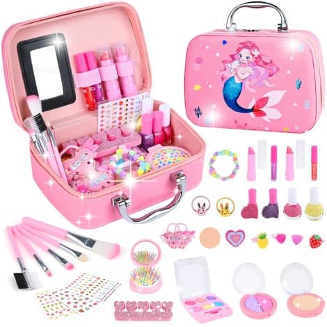 Ensemble de maquillage pour enfant, idéal pour les petites filles, lavable, coffret de princesse. Idéal à offrir pour Noël et anniversaire. Convient aux 3-10 ans.