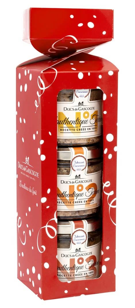 Coffret de délicieux “Crackers emblématiques” des Ducs de Gascogne avec 3 terrines de 90g – Idéal pour offrir en cadeau.