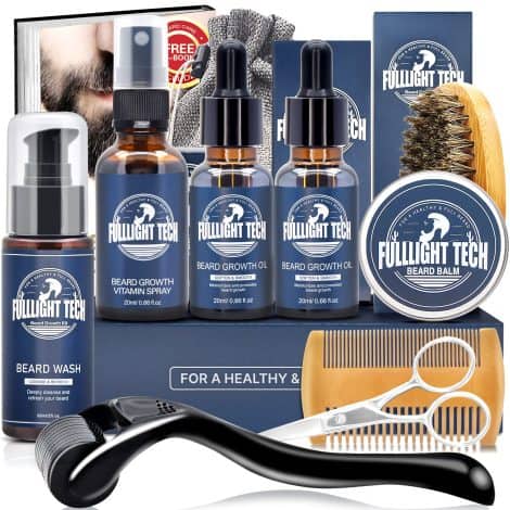 Ensemble complet pour prendre soin de votre barbe : comprend shampoing, huile, baumes, peigne, brosse, ciseaux, livre numérique. Idéal comme cadeau !