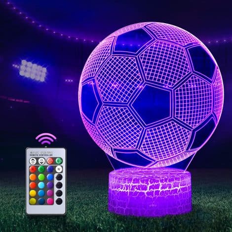 Veilleuse de football QIANLAINIAO, lampe LED 3D avec effet nuit optique pour chambre d’enfant. Cadeau d’anniversaire créatif avec 16 couleurs.