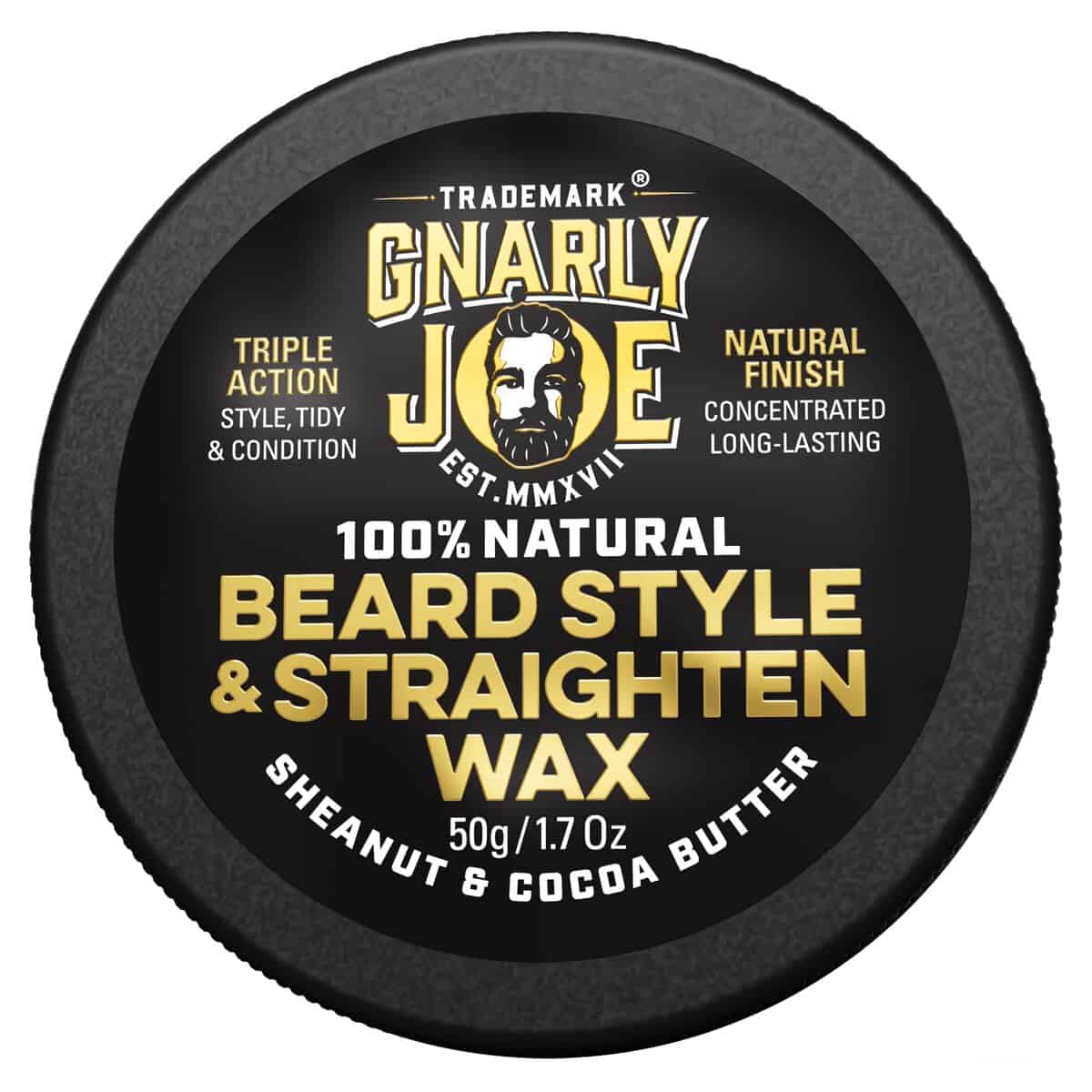 Gnarly Joe Cire coiffante et lissante pour barbe pour homme – 50 g – Ingrédients 100 % naturels non parfumés – Beurre de karité – Beurre de cacao – Huile d'amande douce - Cire à moustache