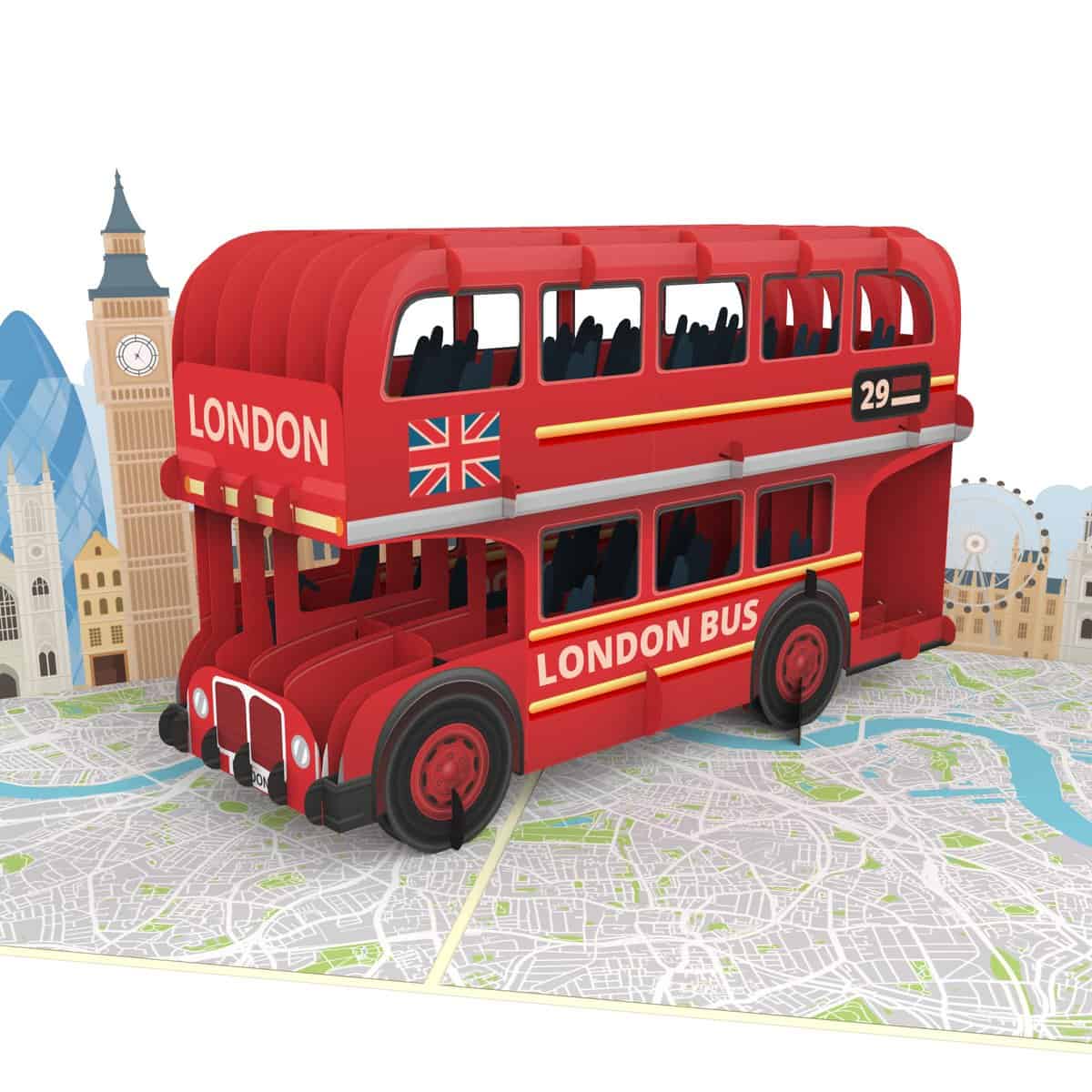 MOKIO® Bon Cadeau Voyage Pop-Up – Bus à impériale à Londres – Carte cadeau 3D pour des vacances en Angleterre, Chèque-cadeau pour un voyage ou comme bon pour un city-trip à Londres