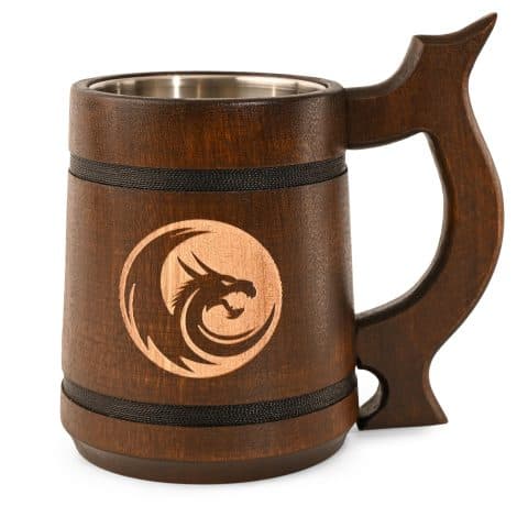 TESLYAR 0.6 Verre à bière Viking en bois pour cadeau de Noël, choppe bière dragon.