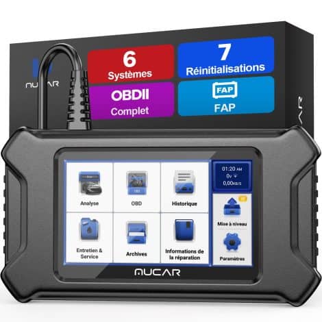 Scanner OBD-II mucar CS6 : Outil d’analyse pour voiture avec 6 diagnostics et 7 services de maintenance. Contrôle d’huile, EPB, SAS, TBA, TPMS, ABS, FAP.