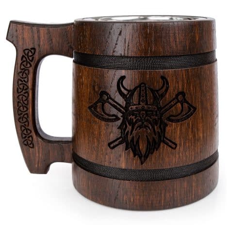 Teslyar – Verre à bière Viking pour homme – 0,6 l – Tasse en bois de chêne fait à la main – Idéal pour Noël, anniversaire, fête des pères.