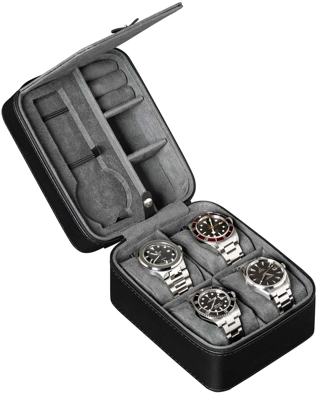 ROTHWELL Étui de rangement pour 5 montres | Protection portable robuste avec fermeture éclair pour toutes les montres et montres intelligentes jusqu'à 50 mm (noir/gris)