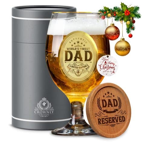 Cadeau Papa Verre À Bière Personnalisé CROWNLY CRYSTAL® pour un Anniversaire ou Noël, idéal pour Papy ou Homme.