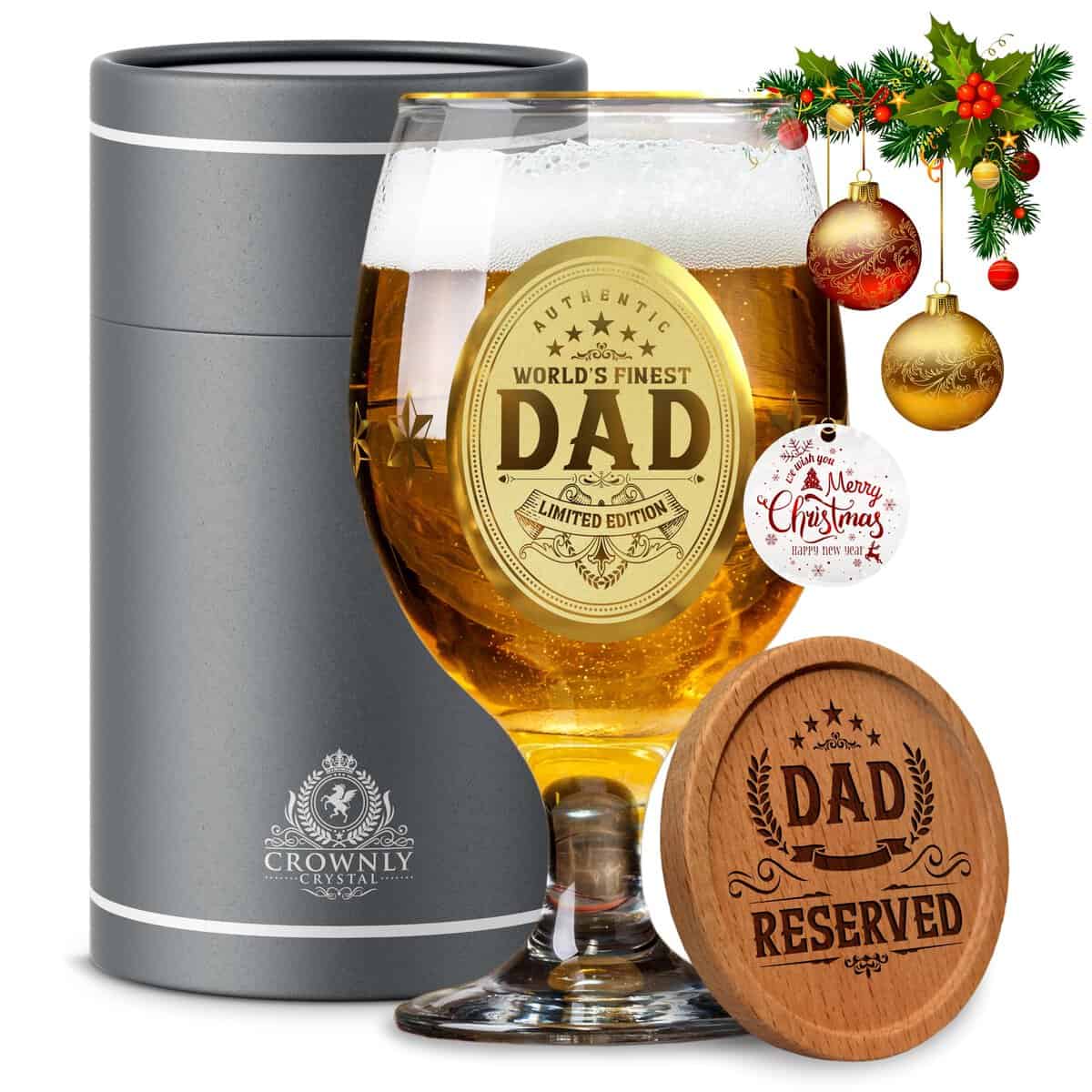 CROWNLY CRYSTAL® Cadeau Papa Verre A Biere Personnalisé Cadeau Anniversaire Papa Cadeau Pour Papa Cadeau Papa Noel Cadeau De Noel Pour Papa Idee Cadeau Papa Verres À Bière Cadeau Papy Cadeau Homme