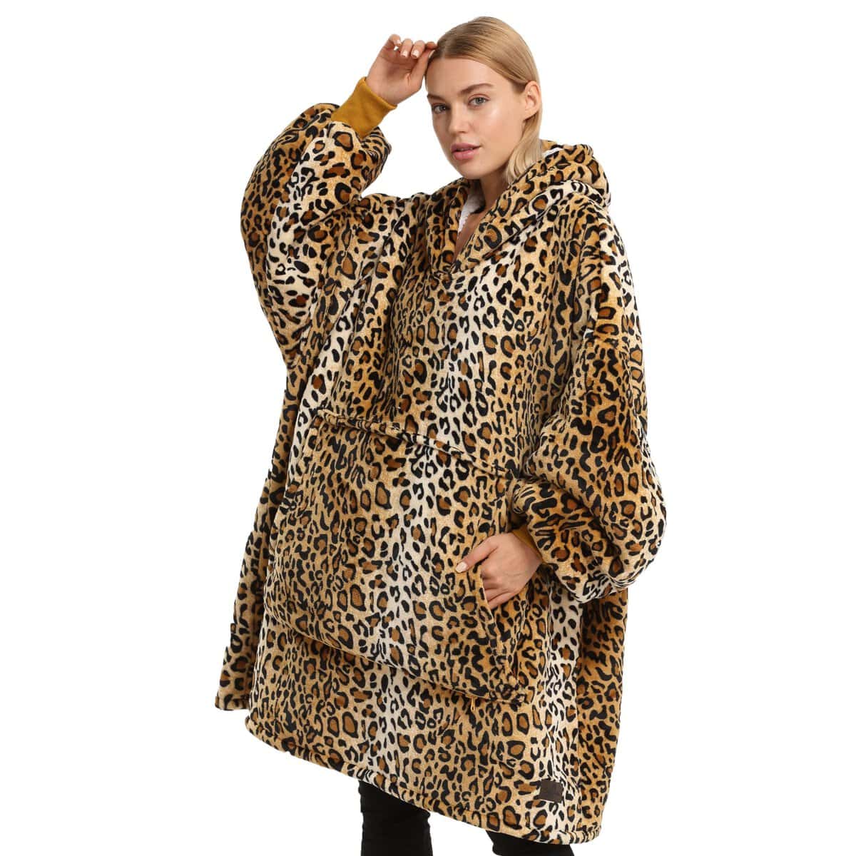 Catalonia Classy Couverture à Capuche Ghepard Sherpa surdimensionnée Grand Sweat à Capuche, Couverture de Pull Chaud et Moelleux avec Poche Avant, Cadeaux d'hiver pour Adultes Femmes Hommes