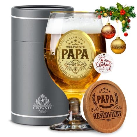 Verres à bière CROWNLY CRYSTAL® personnalisés pour homme, papa, Noël, naissance, anniversaire.