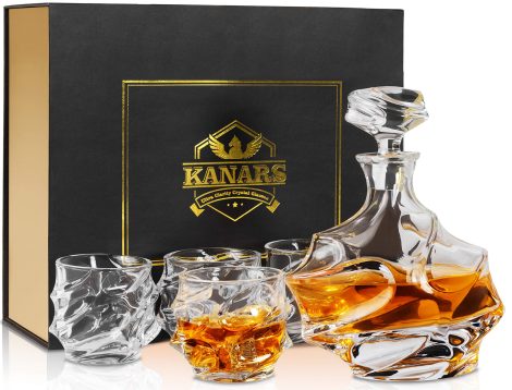 Ensemble Carafe et Verres à Whisky KANARS, idéal pour le Scotch, Martini, Cognac. Élégante boîte cadeau, 5 pièces.