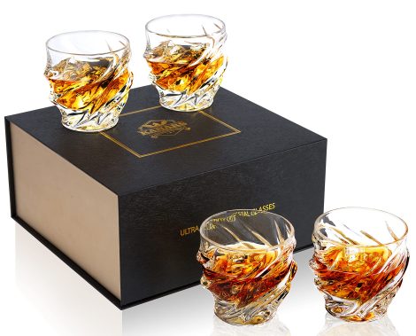 Ensemble de 4 Verres à Whisky KANARS en Cristal, 260 ml, Idéal pour Cognac, Martini, Scotch. Magnifique Coffret Cadeau.