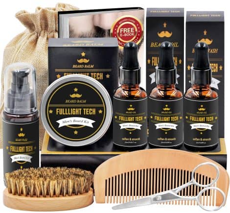 Ensemble Complet pour Homme Barbu avec Shampoing, Huile, Peigne, Brosse, Ciseaux, Baume à Barbe et Accessoires. Parfait pour les Cadeaux.