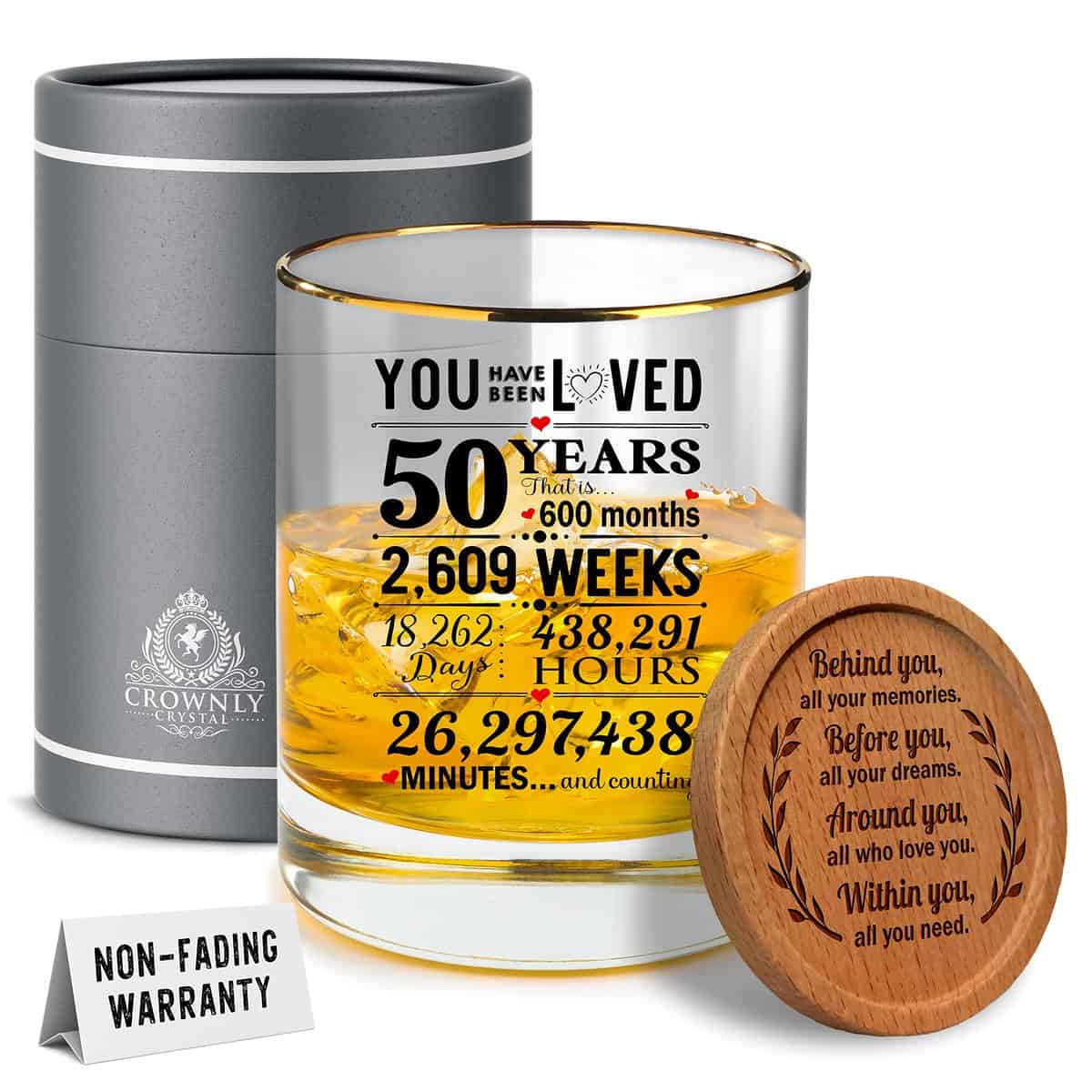 Kies® Cadeau d'anniversaire pour homme - Verre à whisky personnalisé pour homme - Cadeau de 50e anniversaire pour homme - Verre à whisky en cristal - Idées pour 50e anniversaire - Décorations de 50e