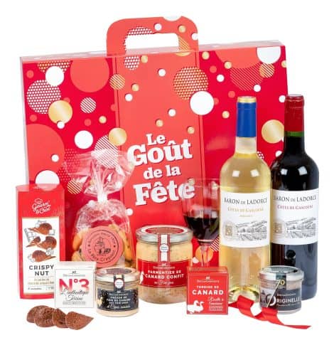 Coffret Gourmand “Célébration” des Ducs de Gascogne comprenant 9 produits, dont 2 vins. Idéal pour offrir.