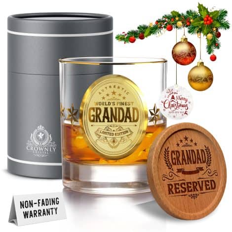 CROWNLY CRYSTAL® : Verre à Whisky Personnalisé – Idée Cadeau pour Grand-Père, Papi ou Papy. Parfait pour Noël, l’annonce de grossesse aux grands-parents et anniversaire.