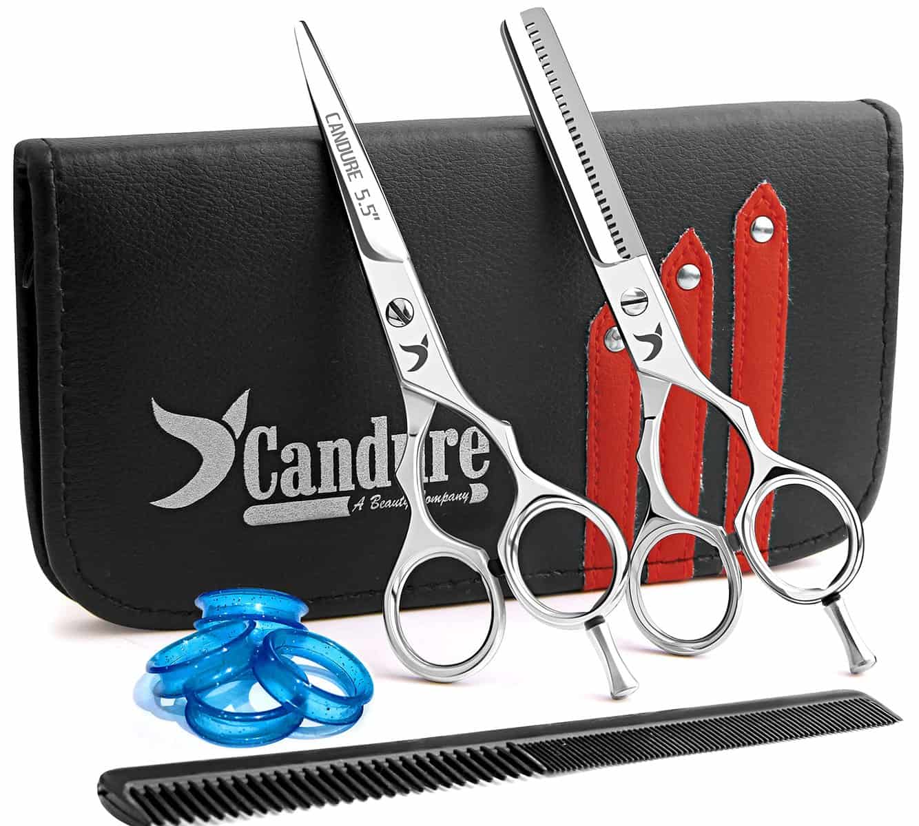 Candure Ciseaux Coiffure Professionnel Set Coupe de Cheveux Amincissement Acier Inoxydable Désépaissir & Sculpteur Effiler Peigne de Coiffure pour Hommes, Femmes et Enfants