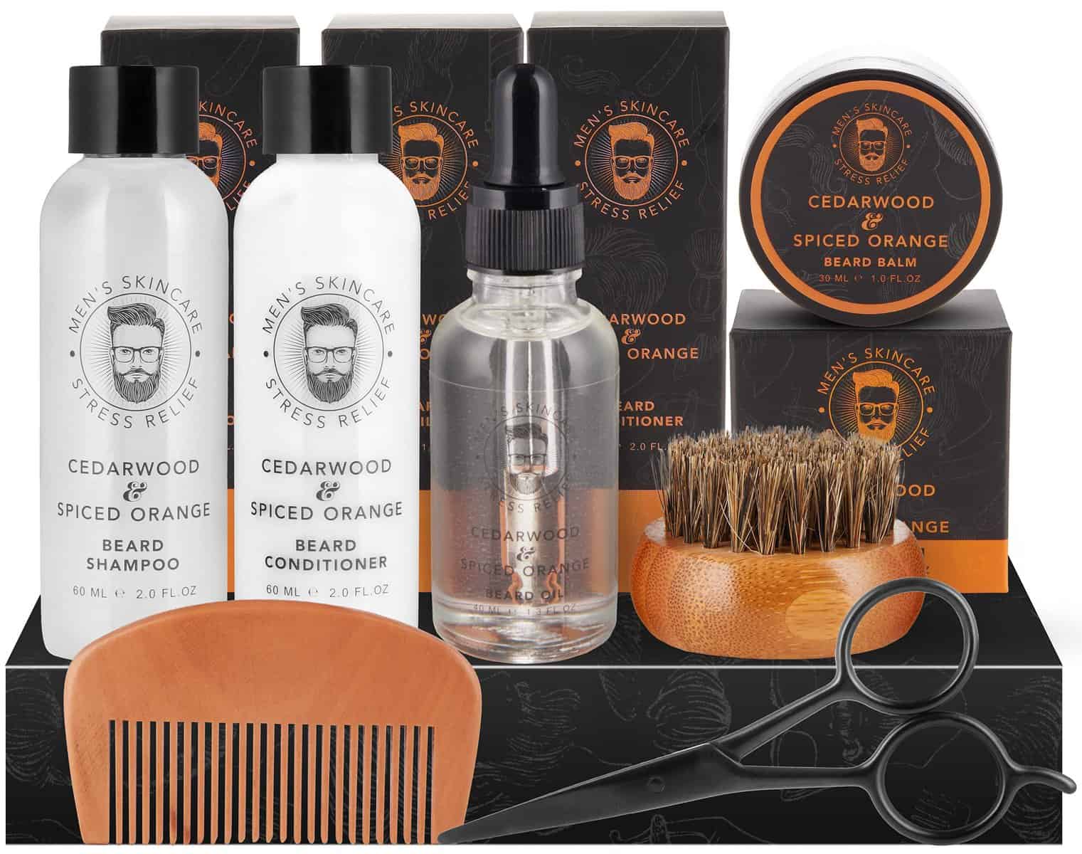 BRUBAKER - Kit Soins & Entretien de barbe - 7 Pièces - Peigne, Brosse & Ciseaux à barbe incl. - Coffret cadeau Homme